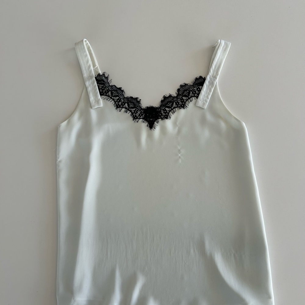 Aritzia White Camisole with Black Lace Detail